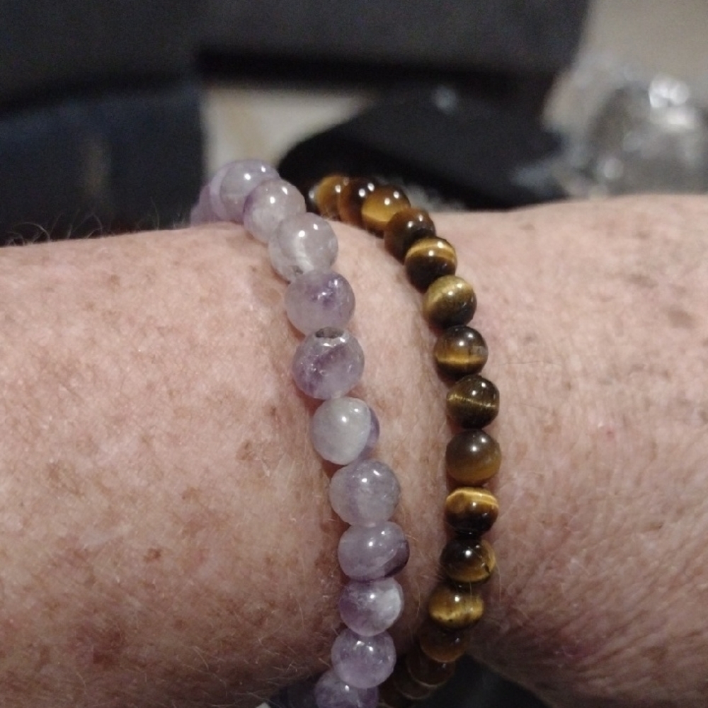 Elegant Beaded Bracelet Set - Brown and Purple stones